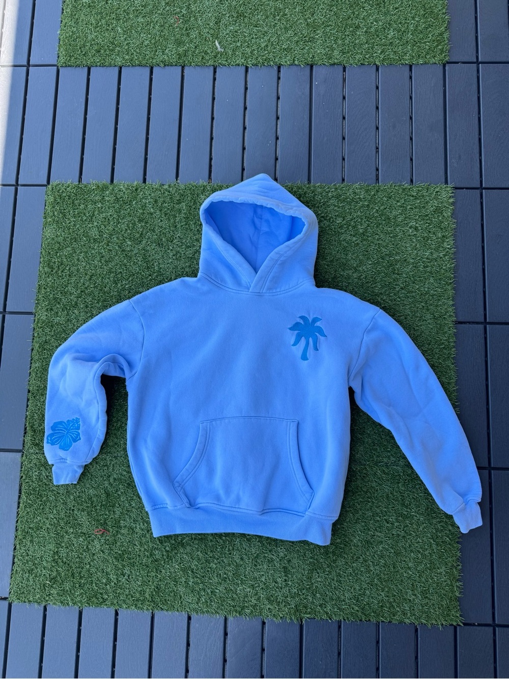 Blue Pink Palm Puff Hoodie XXS
